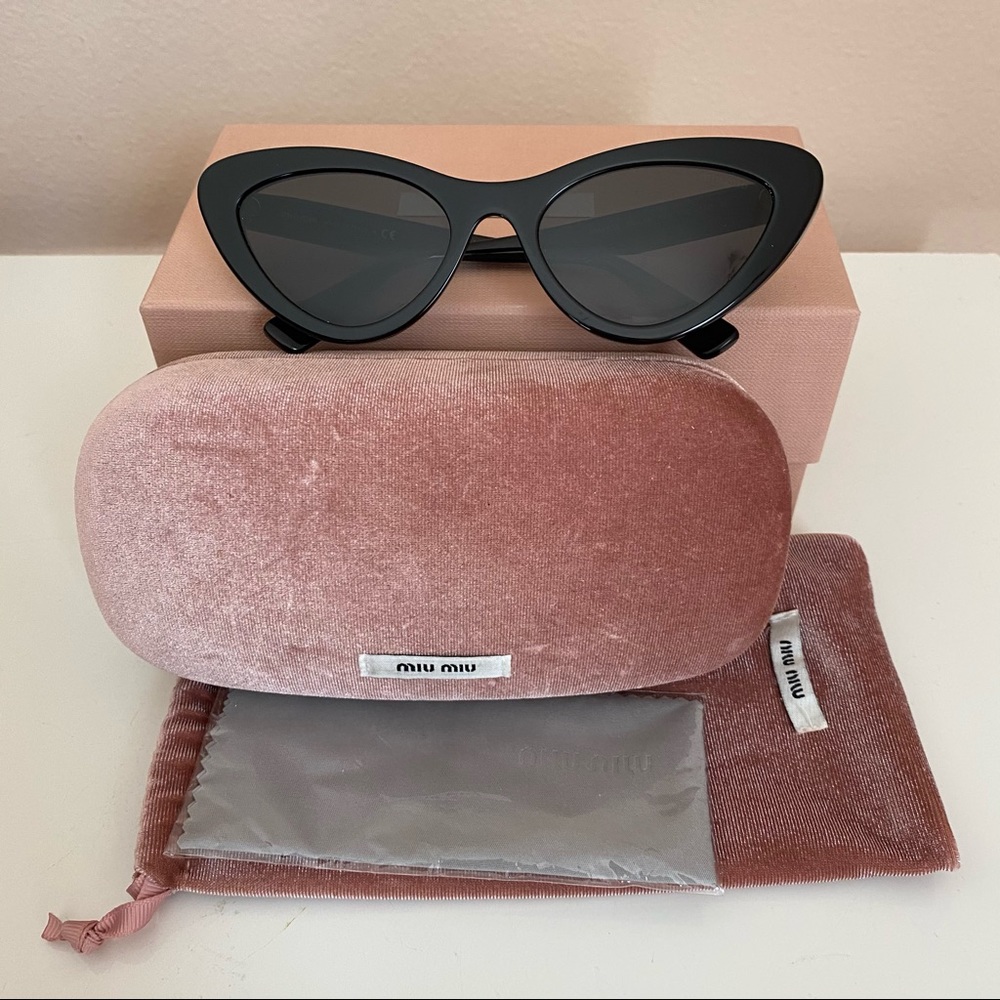 Miu Miu Cat Eye Logo Sunglasses Black 01VS